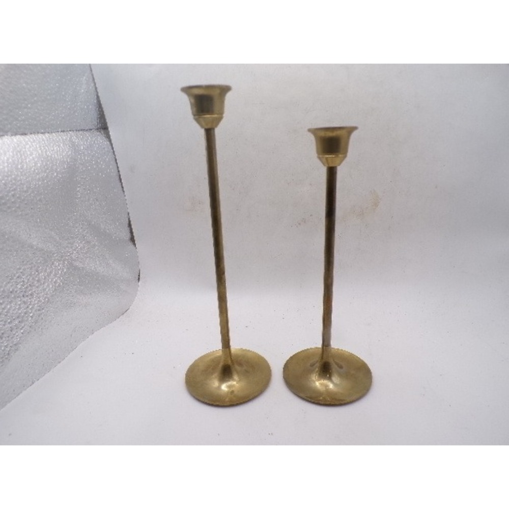 Vintage Brass Taper Candlestick Holders Set of 2 Graduated Mid Century Modern 8"